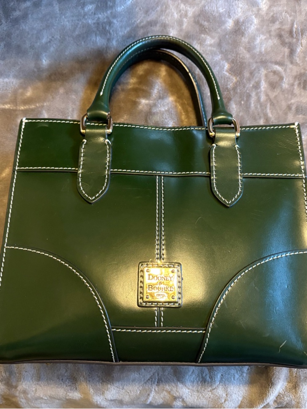 Dooney & Bourke Dark Green Leather Satchel with Contrast Stitching
